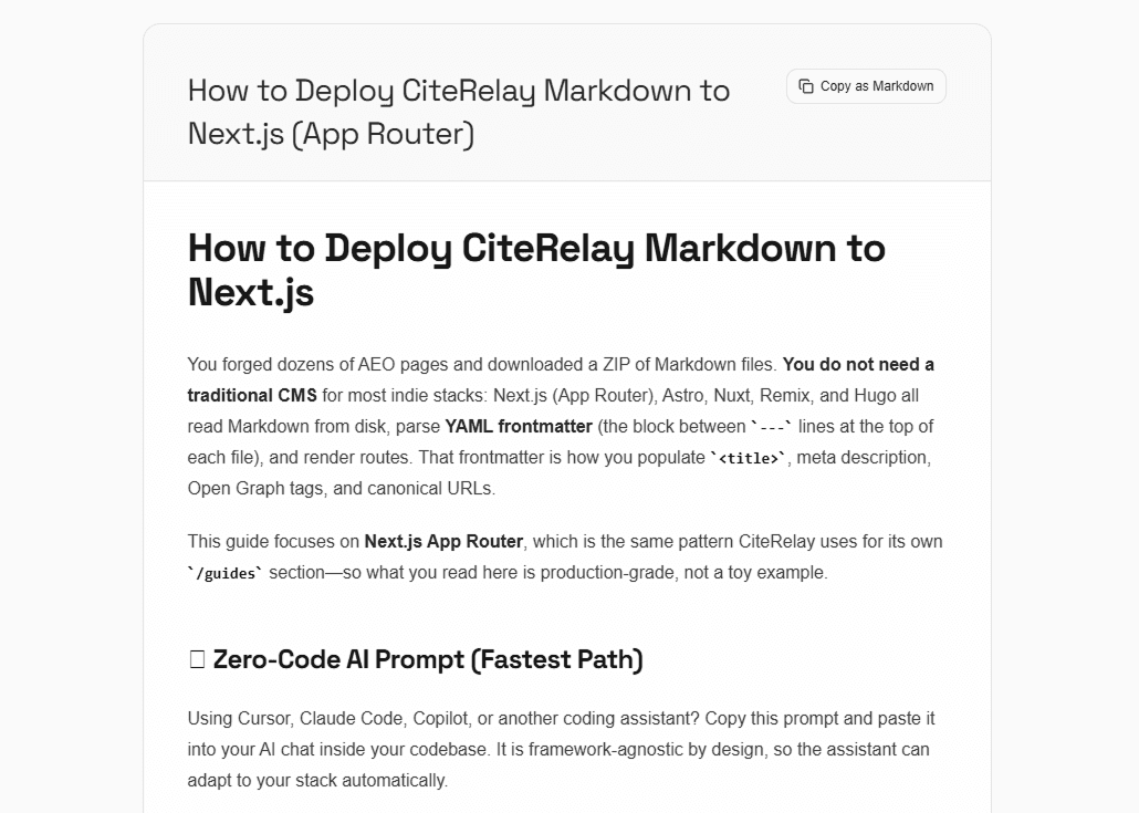 How to deploy CiteRelay Markdown to Next.js